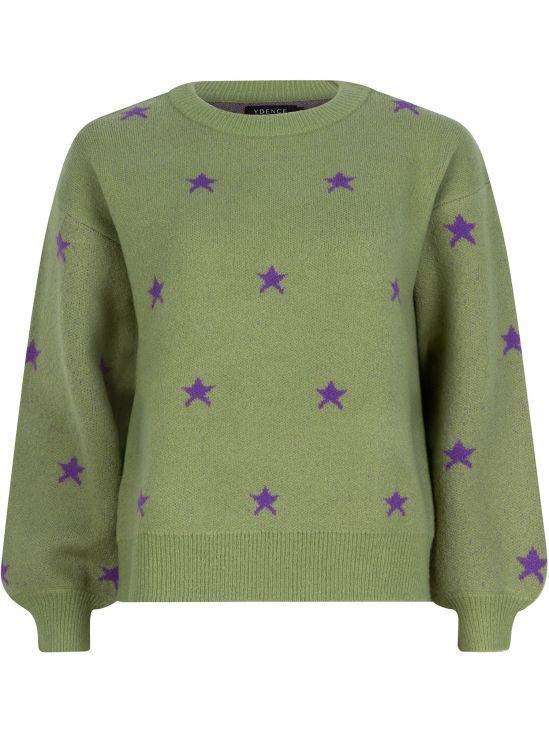 knitted sweater star apple green purple front